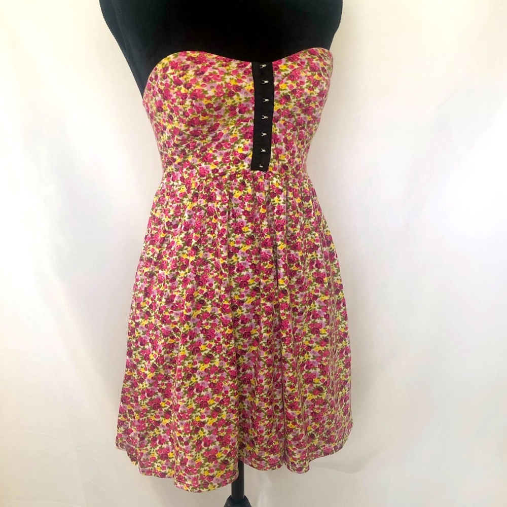 F21 strapless multi color flower dress sz M